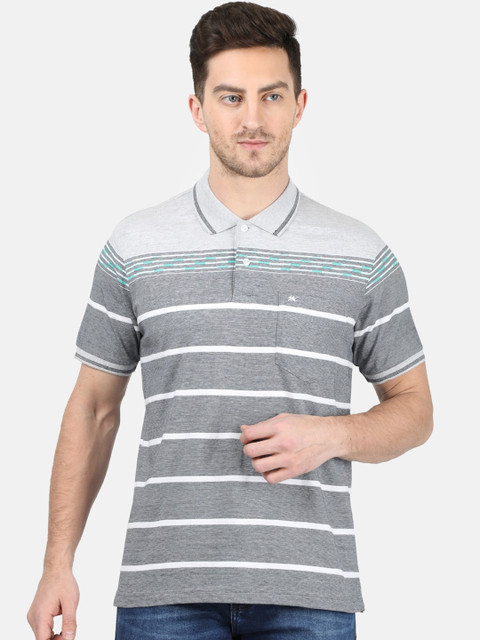 

Monte Carlo Men Grey Striped Polo Collar T-shirt
