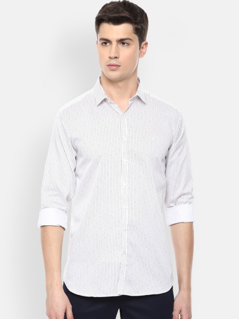 

V Dot Men White Slim Fit Cotton Printed Casual Shirt
