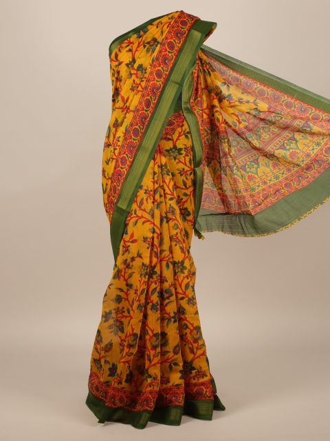 

Pothys Mustard & Green Jute Silk Printed Saree