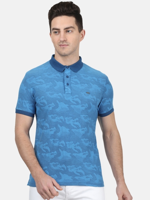 

Monte Carlo Men Blue Self Design Polo Collar T-shirt