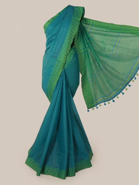 

Pothys Blue & Green Linen Blend Woven Design Saree