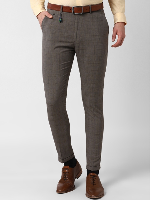 

Peter England Men Brown Slim Fit Checked Formal Trousers