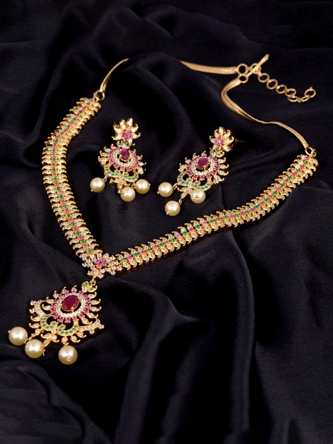 

Saraf RS Jewellery Pink & Gold-Plated AD-Studded Jewellery Set