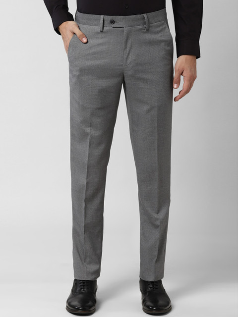 

Peter England Elite Men Charcoal Grey Slim Fit Self Design Formal Trousers