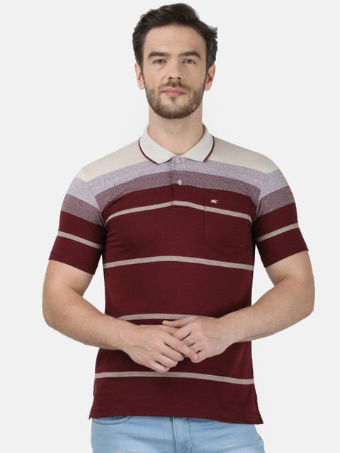 

Monte Carlo Men Maroon Striped Polo Collar T-shirt