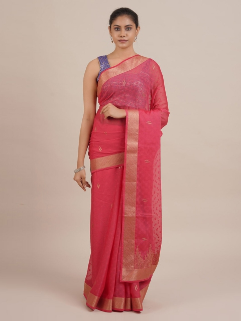 

Pothys Pink Woven Design Poly Georgette Saree