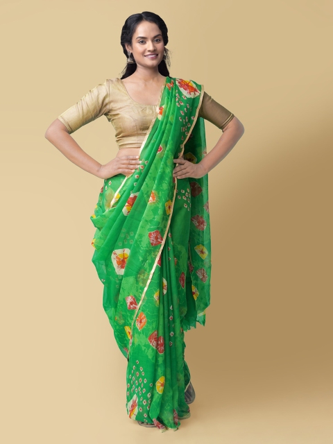 

Unnati Silks Green Pure Chiffon Printed Bandhani Saree