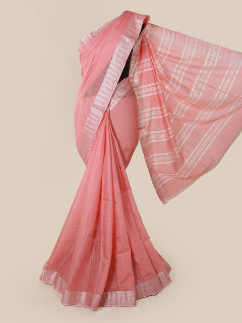 

Pothys Pink Checked Linen Blend Saree