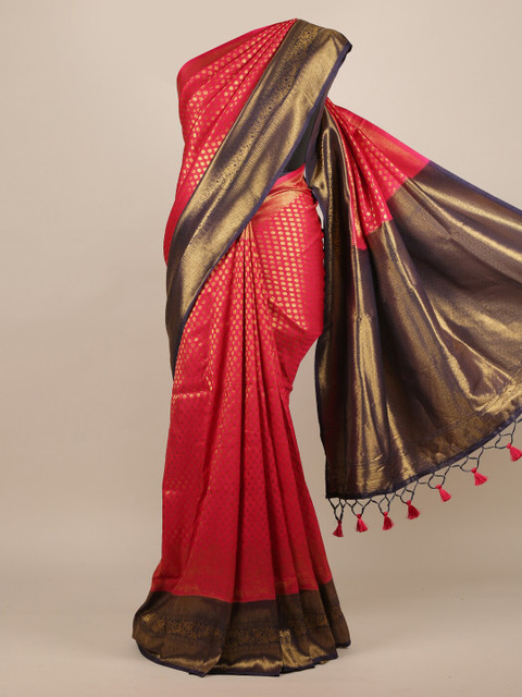 

Pothys Red & Gold-Toned Jute Silk Woven Design Saree