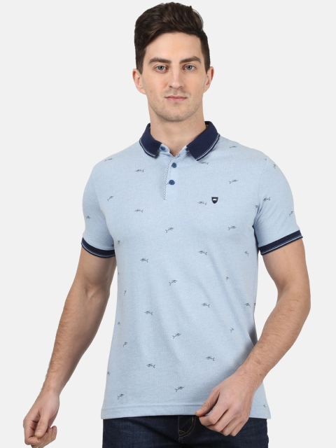 

Monte Carlo Men Blue Printed Polo Collar T-shirt
