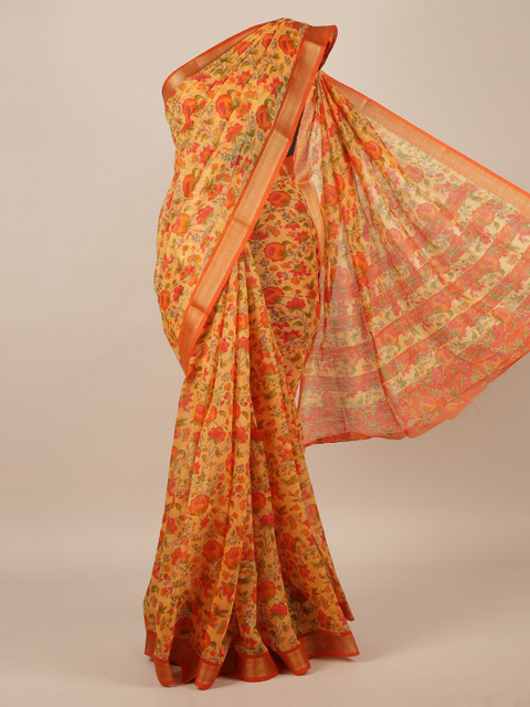 

Pothys Orange & Yellow Jute Silk Printed Saree