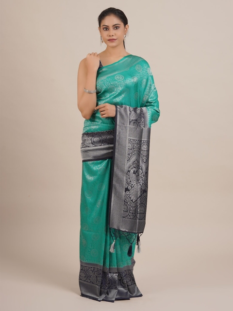 

Pothys Green Solid Jute Silk Saree