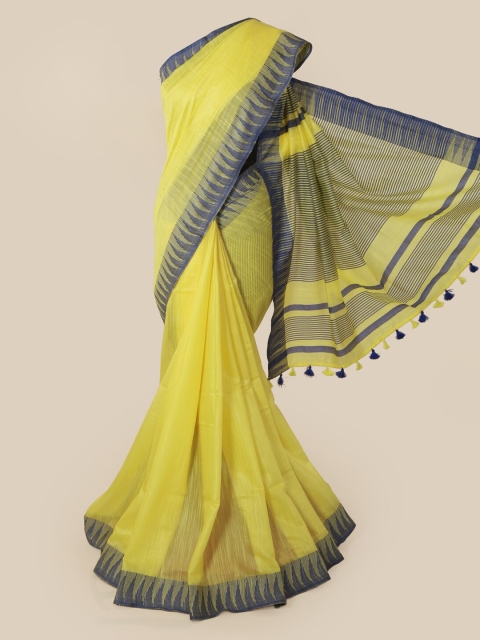 

Pothys Yellow Solid Linen Blend Saree
