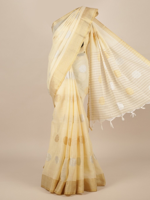 

Pothys Cream-Coloured & Golden Jute Silk Woven Design Saree