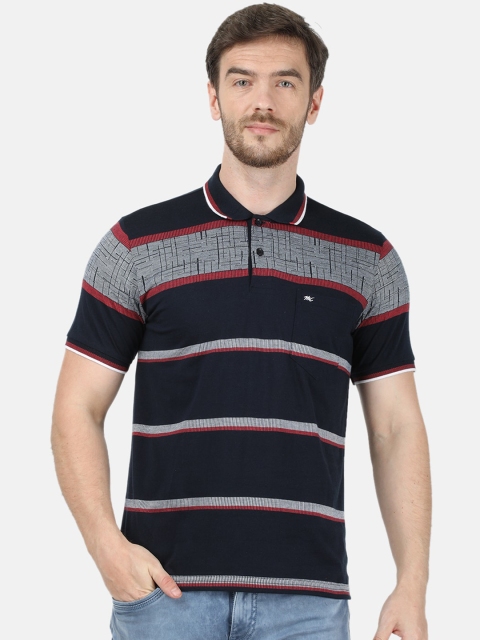 

Monte Carlo Men Navy Blue Striped Polo Collar T-shirt