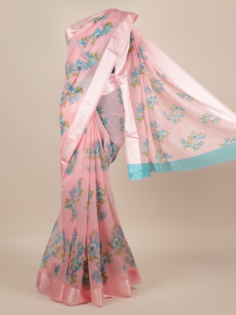 

Pothys Pink & Navy Blue Jute Silk Printed Saree