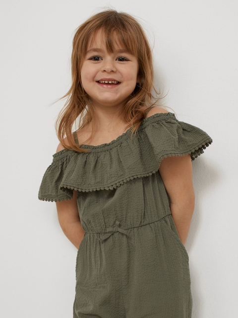 

H&M Girls Green Solid Flounce-Trimmed Jumpsuit