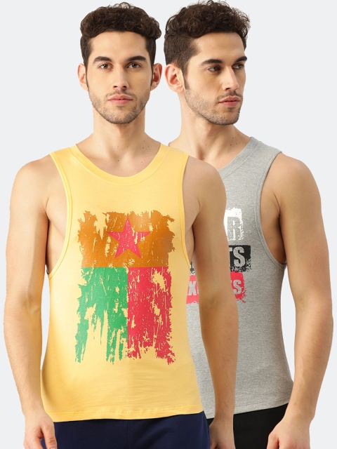 

ROMEO ROSSI Men Pack Of 2 Printed Innerwear Gym Vests, Yellow