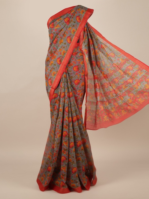 

Pothys Grey & Red Printed Jute Silk Saree
