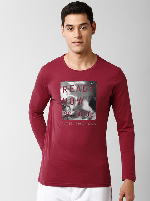 

Peter England Men Red & Grey Typography Printed Cotton Slim Fit T-shirt