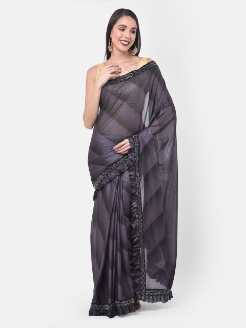 

Neerus Lavender & Black Nylon Striped Saree