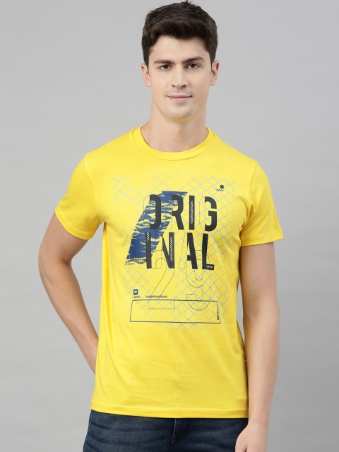 

QUANCIOUS Men Yellow & Blue Typography Print Organic Cotton Round Neck Sustainable T-shirt