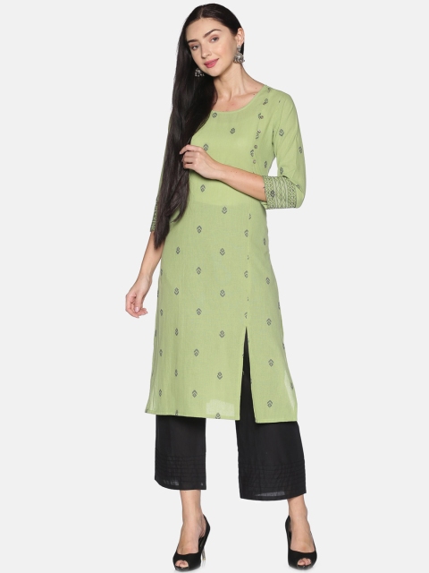 

Saffron Threads Women Green Ethnic Motifs Embroidered Dobby Kurta