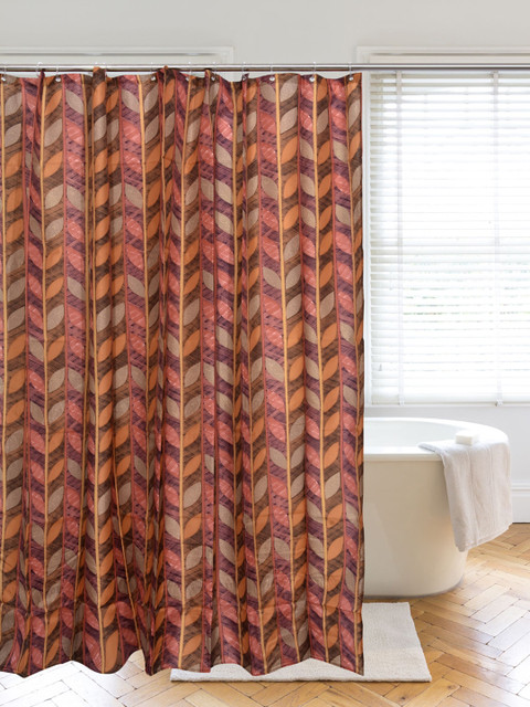 

Clasiko Maroon & Brown Printed Shower Curtains With Hooks