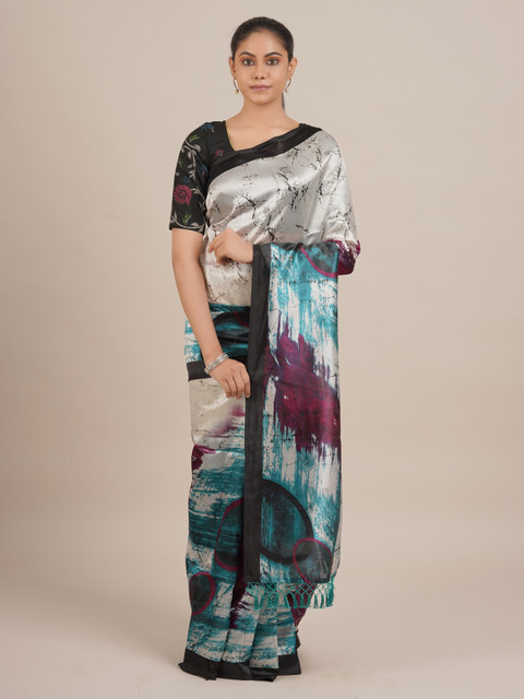 

Pothys Cream-Coloured Printed Jute Silk Saree
