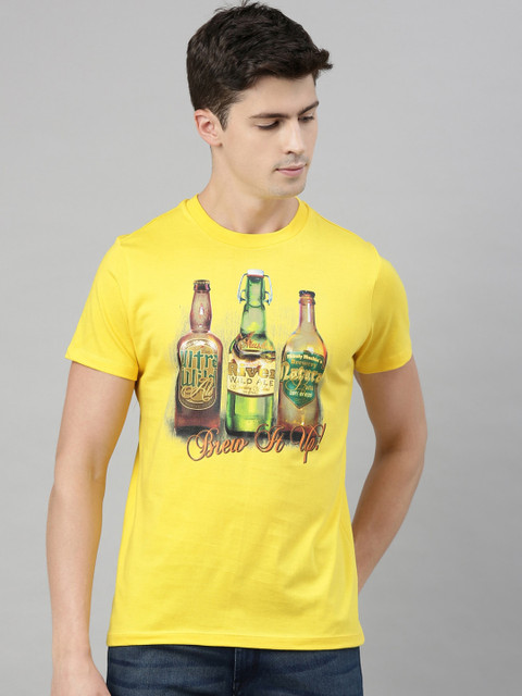 

QUANCIOUS Men Yellow & Green Organic Cotton Printed Round Neck Sustainable T-shirt