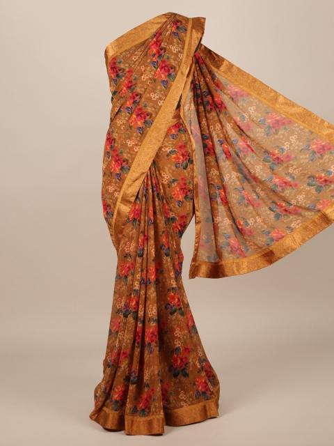 

Pothys Brown & Orange Poly Chiffon Printed Saree