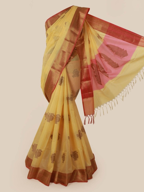 

Pothys Yellow Woven Design Cotton Blend Saree With Tasseled Pallu