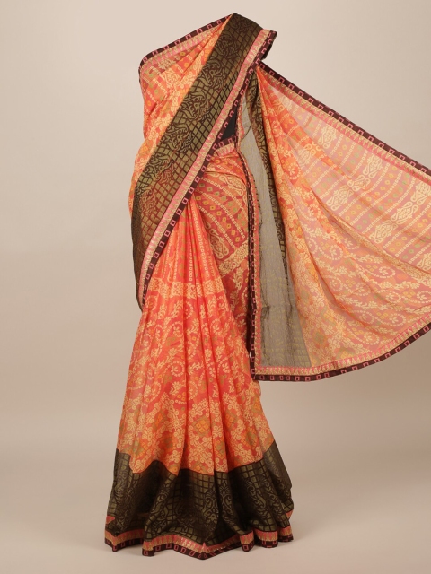 

Pothys Orange Printed Poly Chiffon Saree