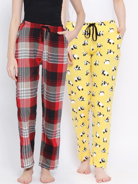 

Kanvin Women Pack Of 2 Printed Lounge Pants, Yellow