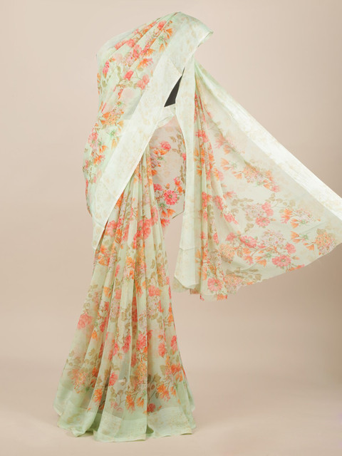 

Pothys Green Printed Poly Chiffon Saree