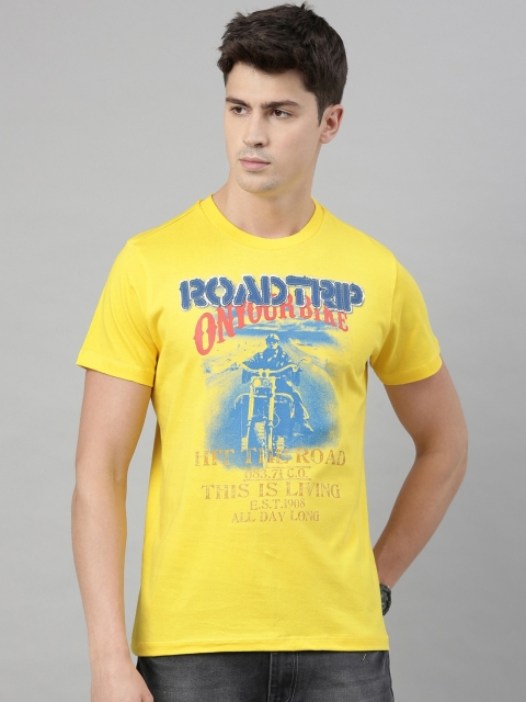 

QUANCIOUS Men Yellow Printed Round Neck Sustainable T-shirt