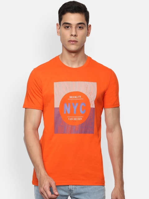 Van Heusen Sport Men Orange Printed Round Neck T-shirt