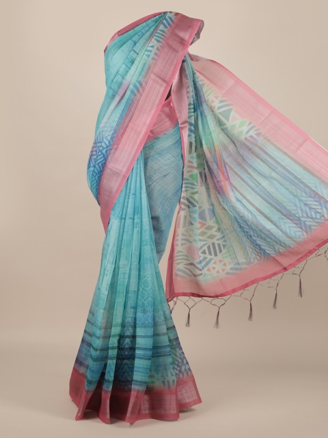 

Pothys Blue & Pink Linen Blend Woven Design Saree
