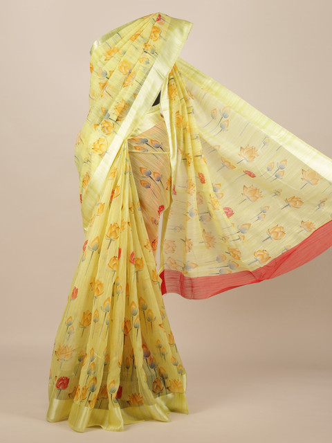 

Pothys Yellow & Orange Jute Silk Woven Design Saree