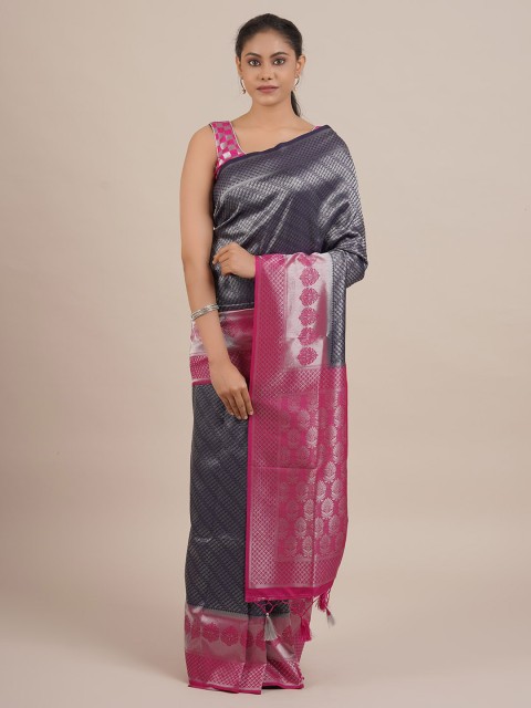 

Pothys Navy Blue & Pink Jute Silk Woven Design Saree