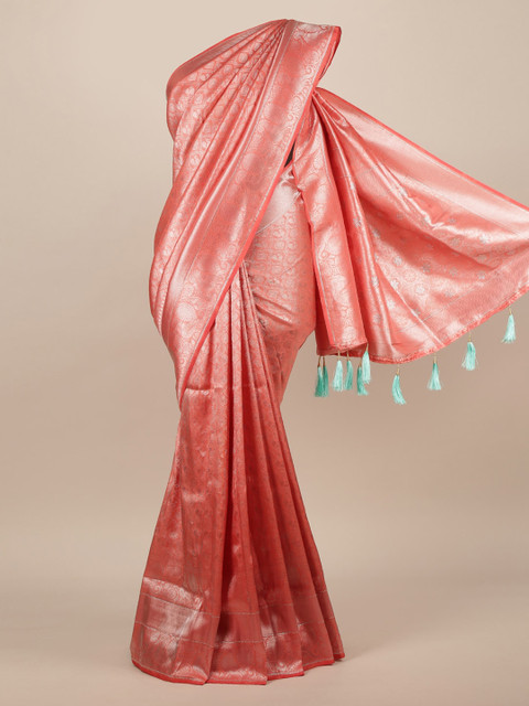 

Pothys Pink & Silver-Toned Jute Silk Woven Design Saree