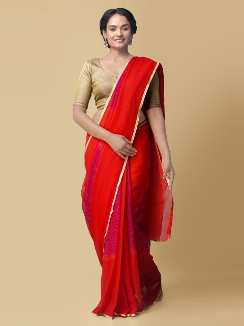 

Unnati Silks Red Pure Chiffon Printed Baluchari Saree