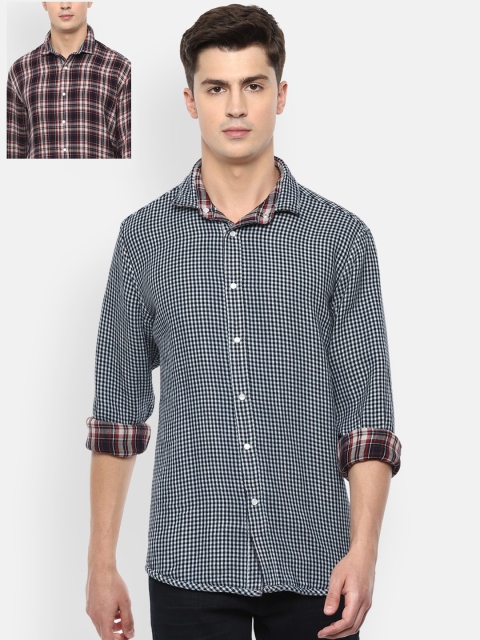 

Louis Philippe Jeans Men Navy Blue & Black Slim Fit Checked Reversible Casual Shirt