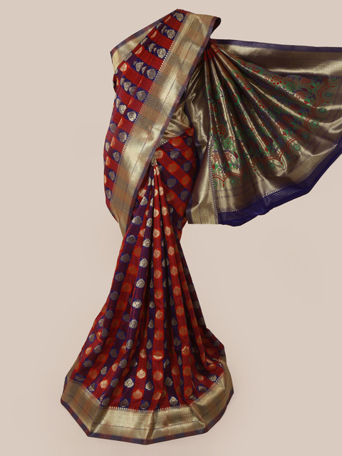 

Pothys Maroon & Gold-Toned Art Silk Woven Design Banarasi Saree