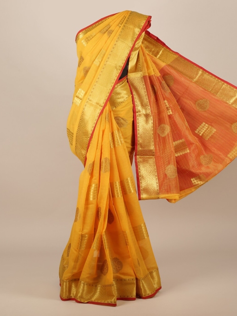 

Pothys Yellow & Gold-Toned Jute Silk Woven Design Saree