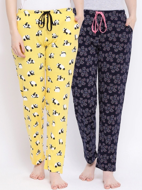 

Kanvin Women Pack Of 2 Printed Lounge Pants, Yellow