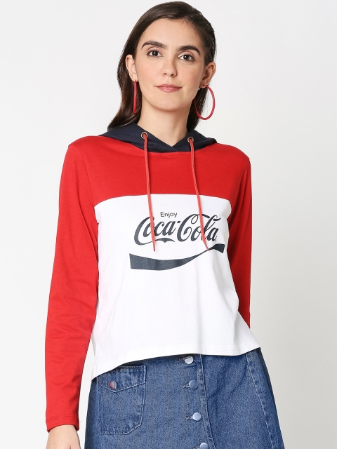 

Bewakoof Women White & Red Coco Cola Printed Cotton Hooded Sweatshirt
