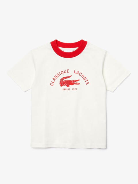 

Lacoste Girls Off-White & Red Brand Logo Print Round Neck T-shirt