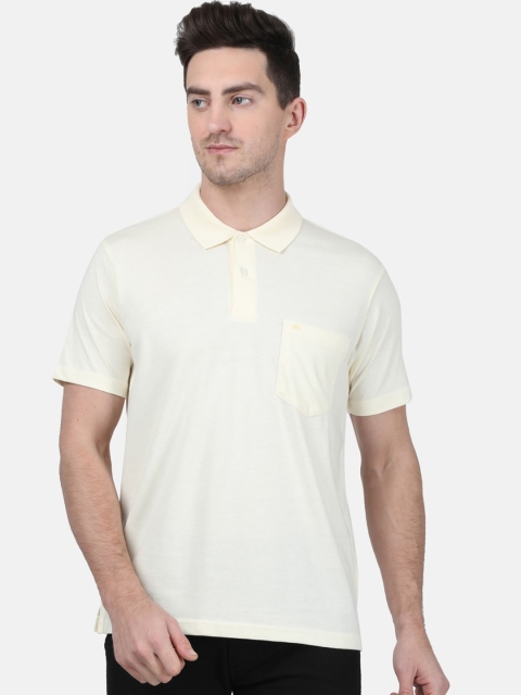 

Monte Carlo Men Cream-Coloured Solid Polo Collar T-shirt