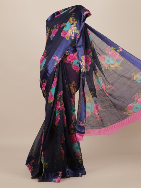 

Pothys Navy Blue & Pink Jute Silk Printed Saree